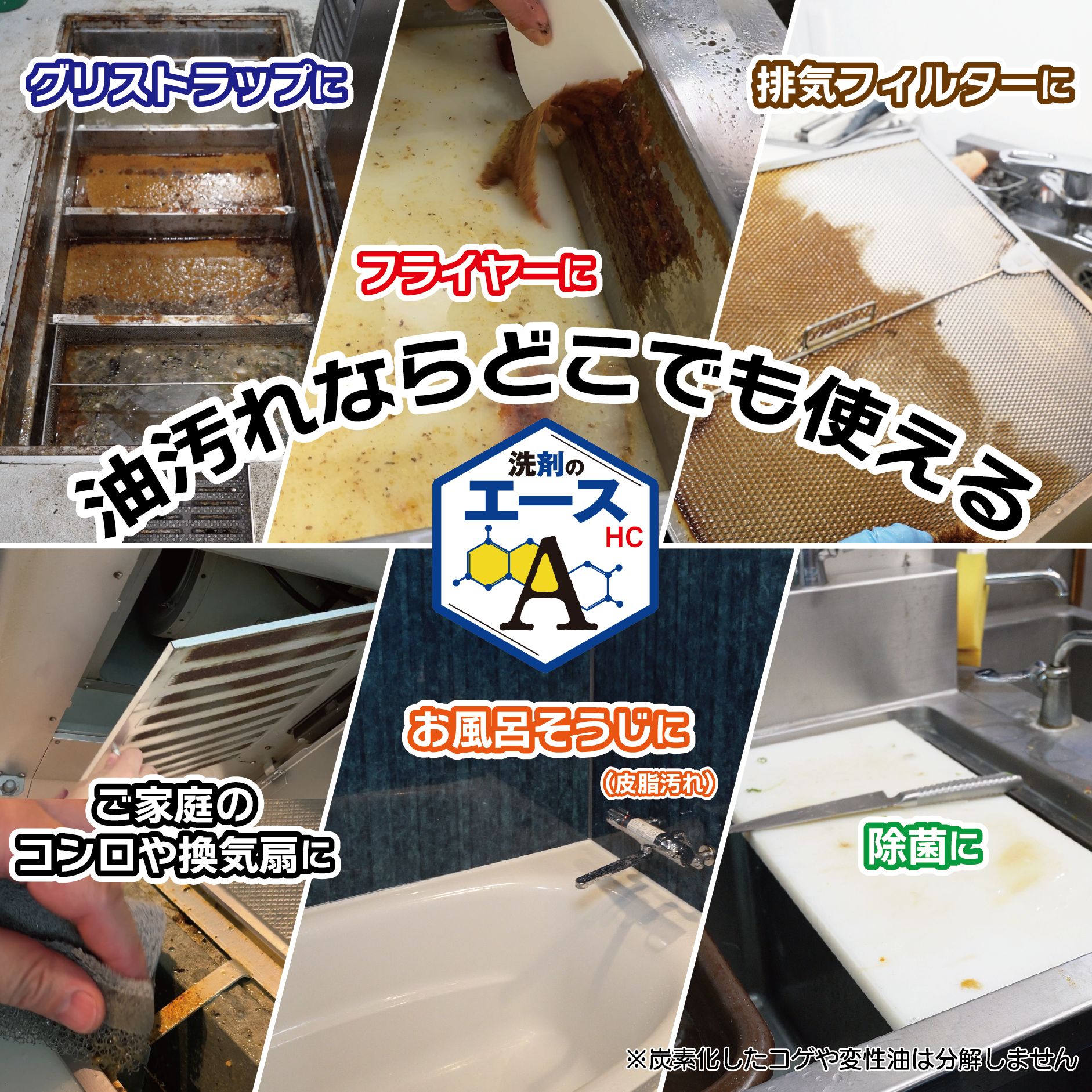 業務用 油汚れ・コゲ落としセット|洗剤のエースHC 5kg+IMPACT+1kg(厨房・グリストラップ・五徳対応) - 画像 (2)