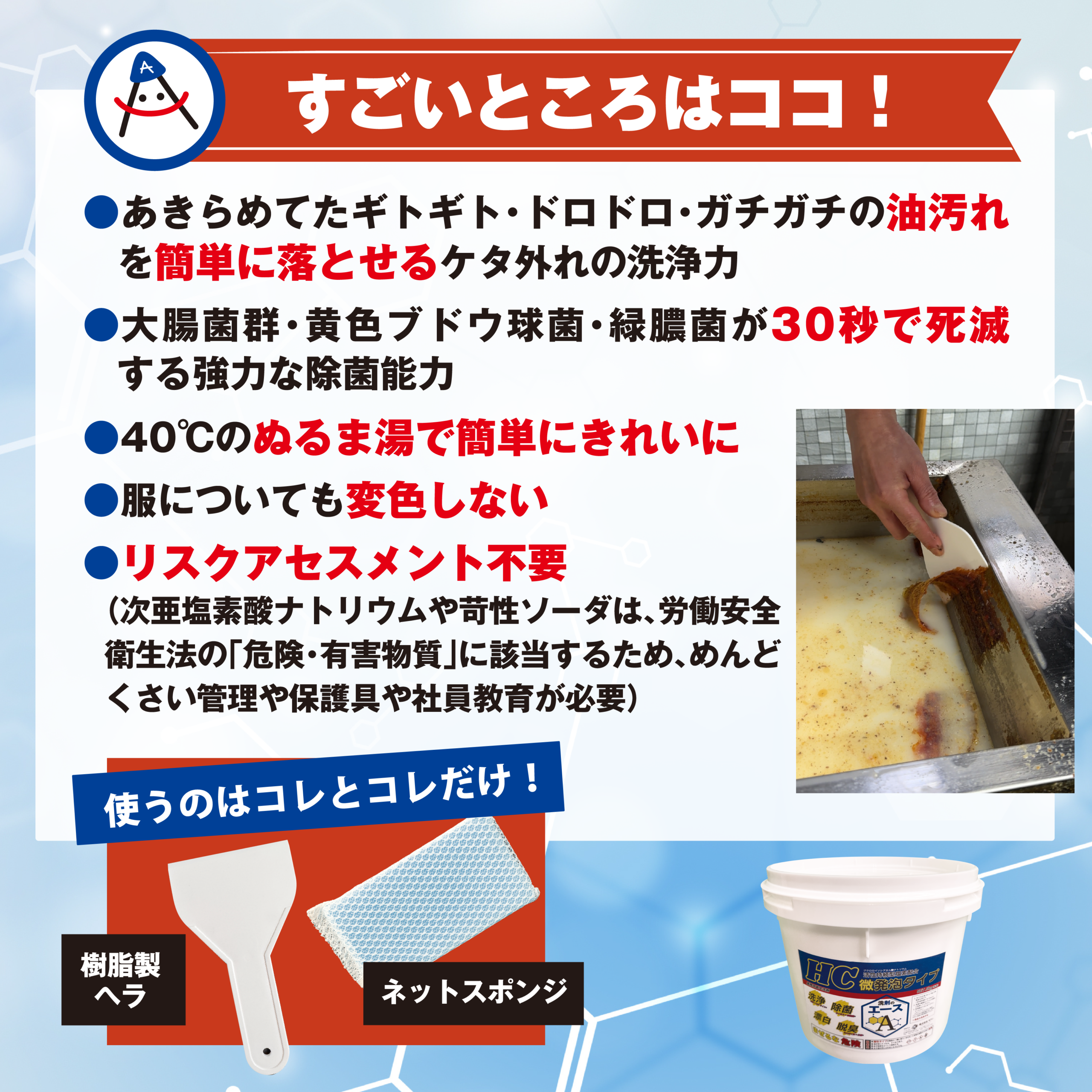 業務用 油汚れ・コゲ落としセット|洗剤のエースHC 5kg+IMPACT+1kg(厨房・グリストラップ・五徳対応) - 画像 (3)