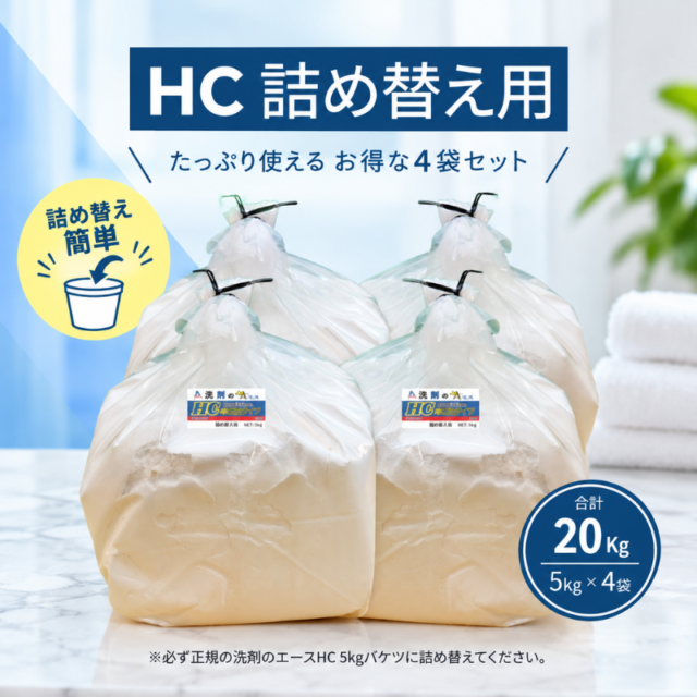 業務用 油汚れ洗剤｜厨房・グリストラップ対応｜洗剤のエースHC 5.0kg×4袋詰め替え用